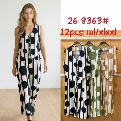 Conjunto Chaleco y Pantalón Largo Estampado Rayas y Círculos