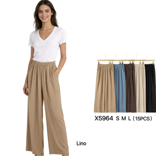 Pantalón Pierna Ancha Cintura Elástica Liso