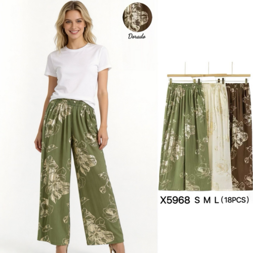 Pantalón Pierna Ancha Tobillero Bordado floral