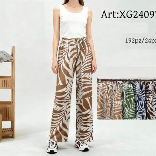 Pantalón Pierna Ancha Estampado Hojas de Palmera