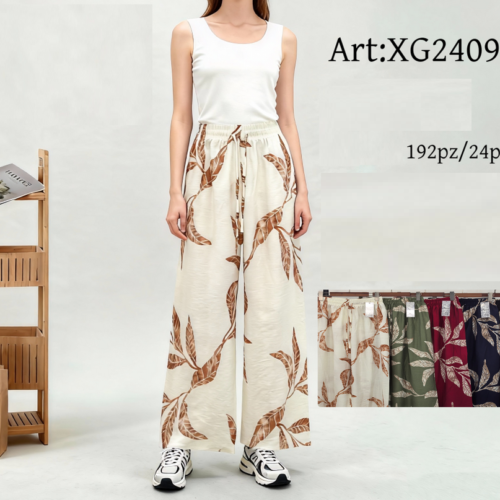 Pantalón Pierna Ancha Estampado Hojas
