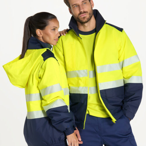 Cazadora acolchada mangas desmontables alta visibilidad workwear