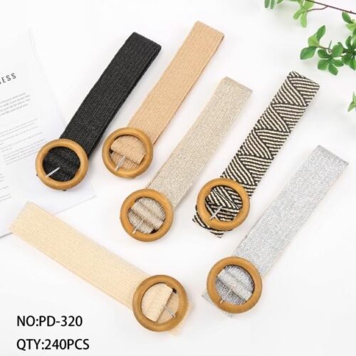 Cinturón Elástico Hebilla Circular Madera