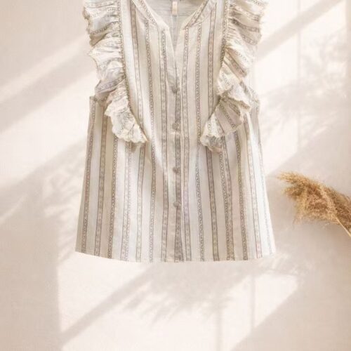Camisa Café Sin Mangas con Volantes