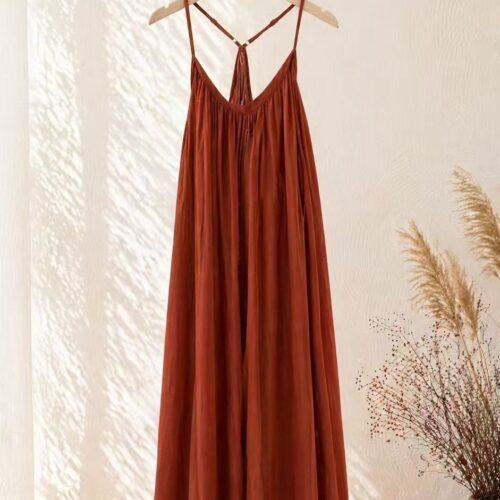Vestido Largo Naranja Liso Tirantes Finos