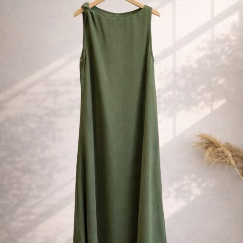 Vestido Verde Militar Largo Liso Sin Manga