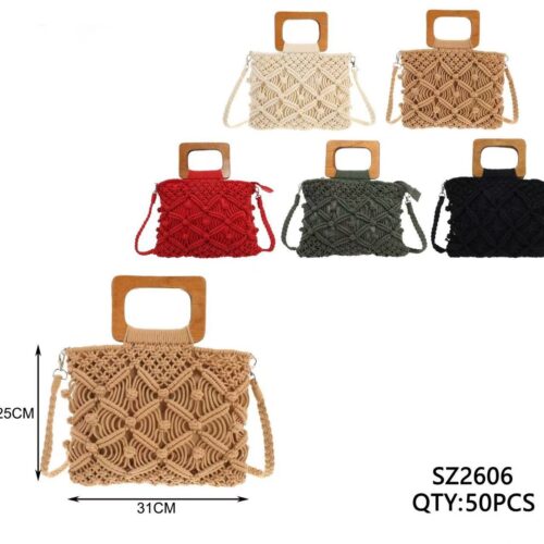Bolso de Verano Trenzado  con Asa de Madera