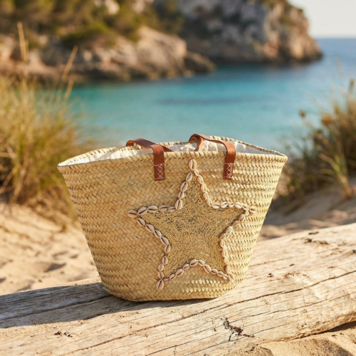 Capazo de Palma Estrella Conchas | Artesanal y Natural