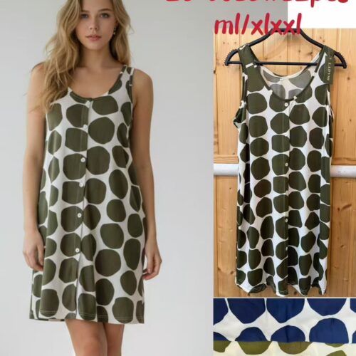 Vestido Corto Básico Estampado Manga Sisa Botones Decorativos