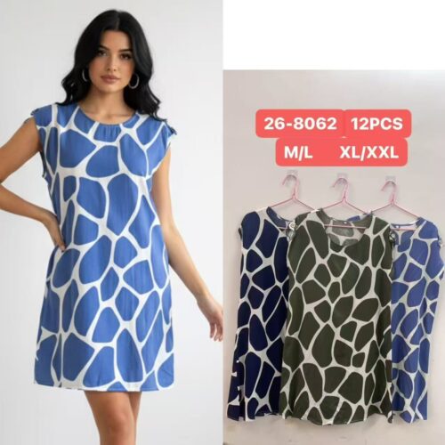 Vestido Corto Estampado Manga Corta  Caída