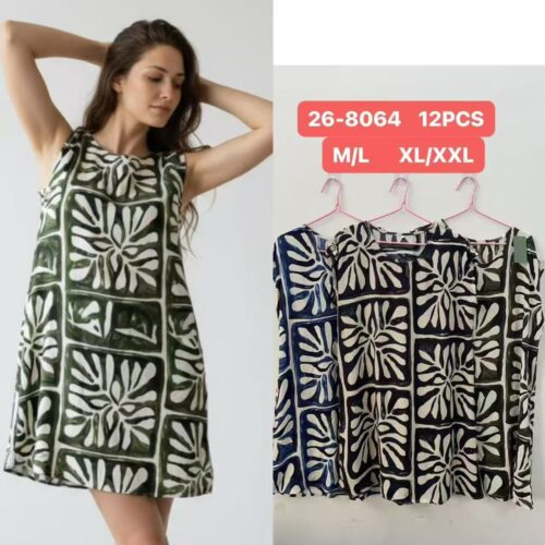 Vestido Corto Estampado Manga Corta  Caída