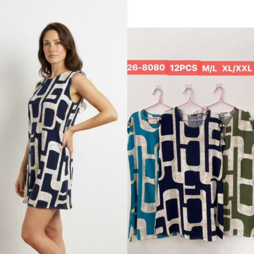 Vestido Corto Estampado Manga Corta  Caída