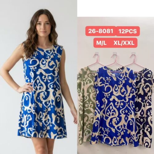 Vestido Corto Estampado Manga Corta  Caída