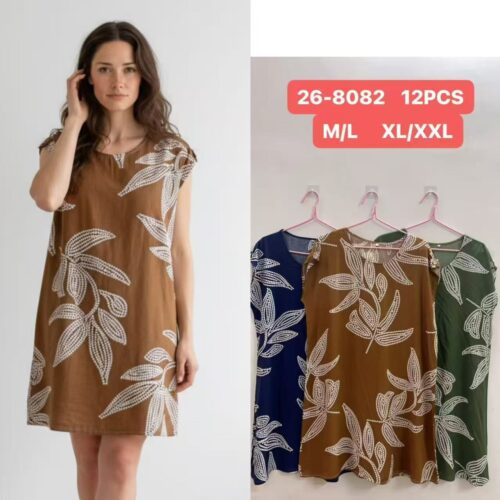 Vestido Corto Estampado Manga Corta  Caída