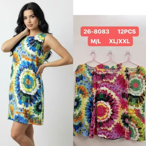 Vestido Corto Estampado Manga Corta  Caída