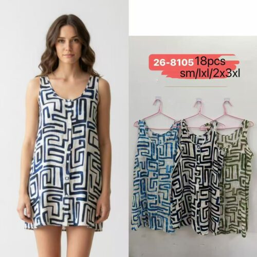 Vestido Corto Estampado Manga Sisa Botones Decorativos