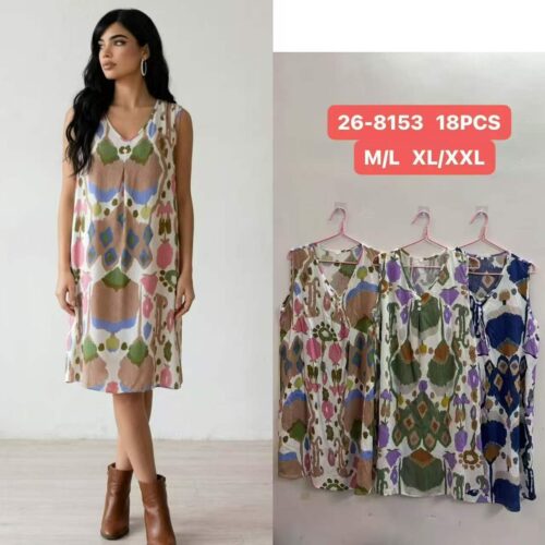 Vestido Corto Estampado Manga Sisa Botones Decorativos