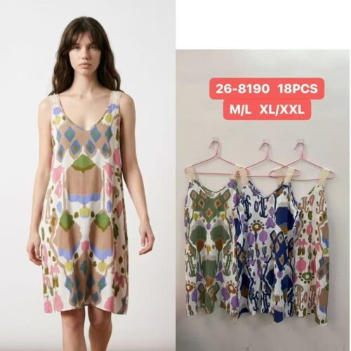 Vestido Corto Estampado Tirantes de Encaje