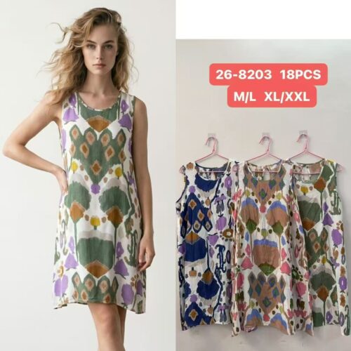 Vestido Corto Básico Estampado Manga Sisa