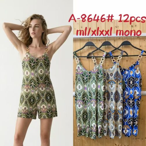 Mono Corto Estampado Tirantes Finos con Detalles Metálicos
