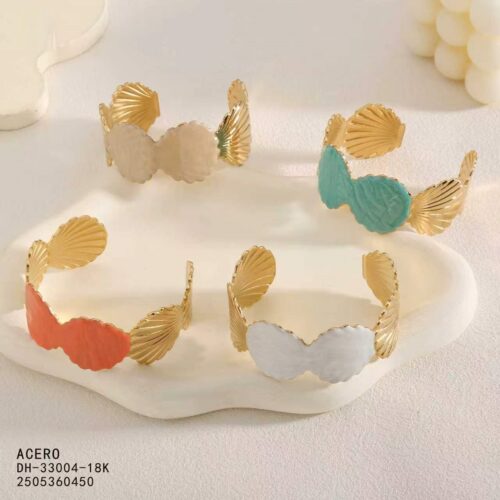 Brazalete Dorado Acero Rígido Conchas