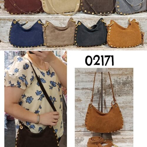 Bolso Bandolera Piel Serraje Tachuelas