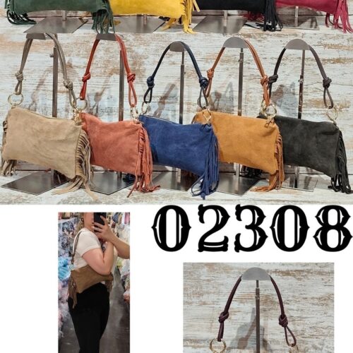 Bolso de Hombro Piel Serraje con Bandolera Flecos