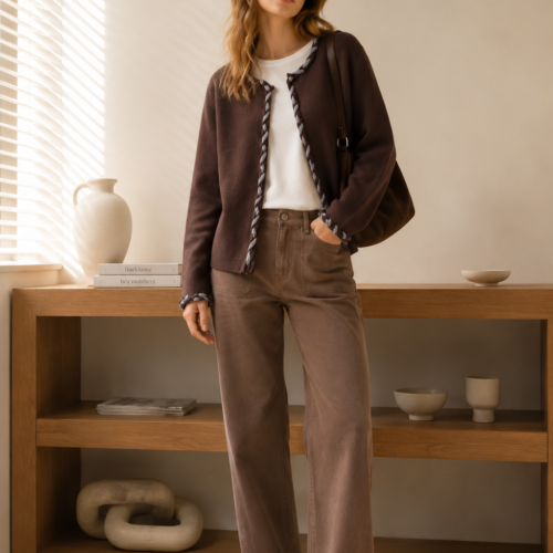 Chaqueta de Punto con Diseños en los Bordes