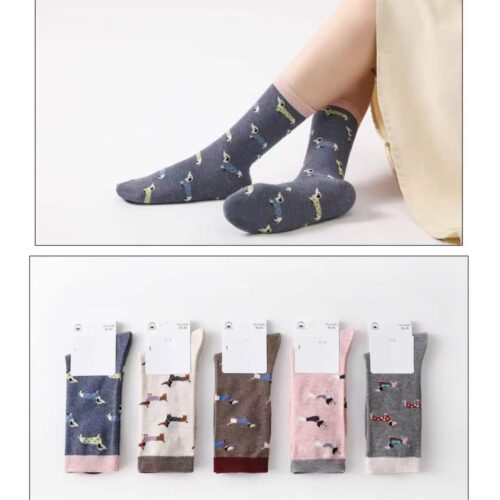 Calcetines Largos Algodón  Estampado Perro Salchicha Mujer