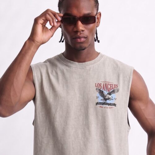 Camiseta sin Manga Gris Lavado Piedra
