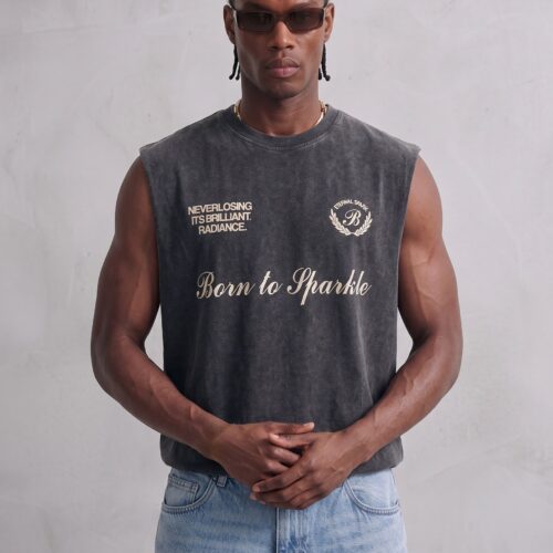 Camiseta sin Manga Negro Lavado Piedra