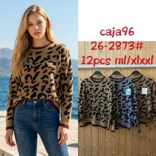 Jersey de Punto  Estampado Leopardo Escote Redondo