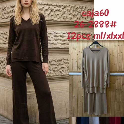 Conjunto de Punto Jersey Botones Decorativos y Pantalón