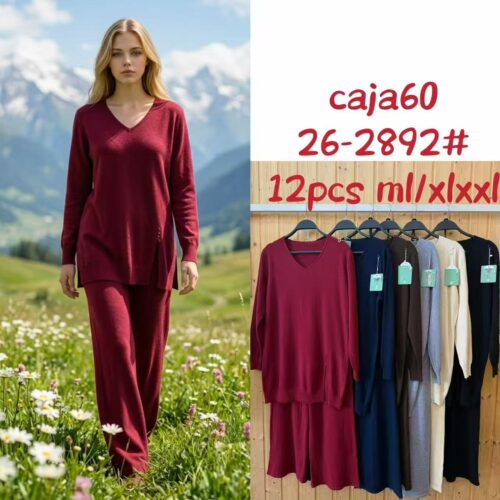 Conjunto de Punto Jersey  Escote V y Pantalón
