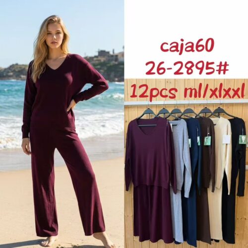 Conjunto de Punto Jersey  Escote V y Pantalón