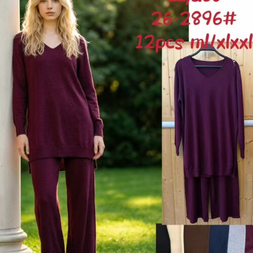 Conjunto de Punto Jersey  Escote V y Pantalón