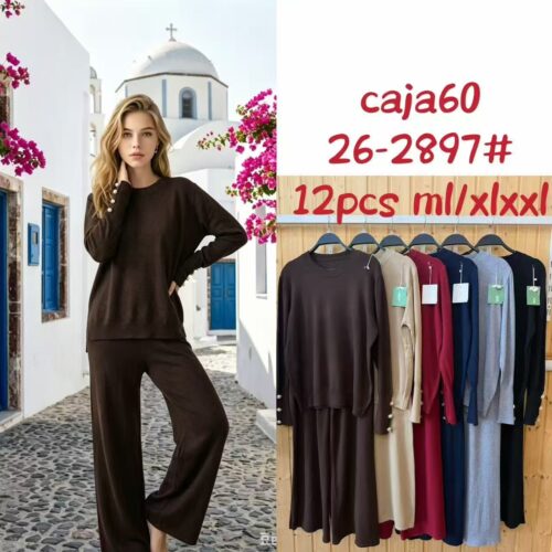 Conjunto de Punto Jersey Botones Decorativos y Pantalón
