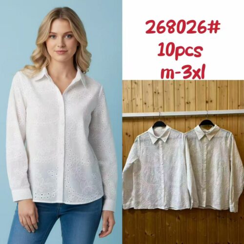 Camisa Diseño Hojas Detalles Calados Mujer