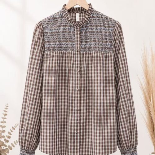 Camisa Marrón Estampado Cuadros Manga Larga