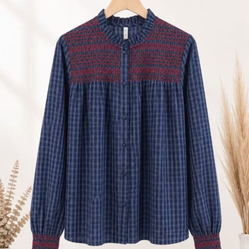 Camisa Azul marino Estampado Cuadros Manga Larga