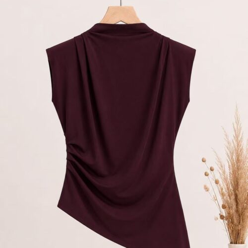 Blusa Burdeos Sin Mangas  Diseño Asimétrico