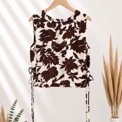 Blusa Crema Sin Mangas Estampado Flores