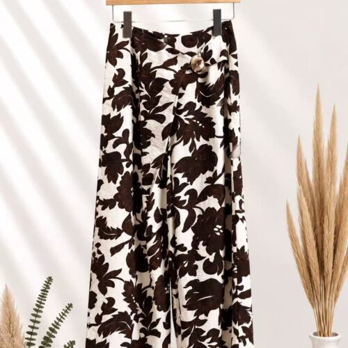 Pantalón Crema Estampado Flores Diseño Cruzado
