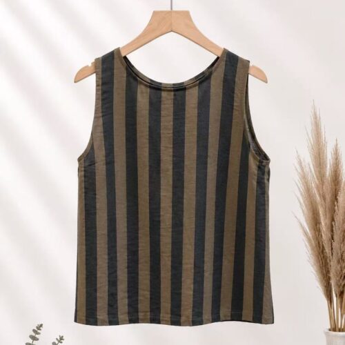 Blusa Top Verde militar Sin Mangas Estampado Rayas