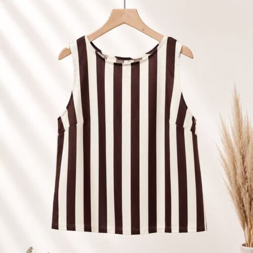 Blusa Top Café Sin Mangas Estampado Rayas