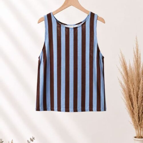 Blusa Top Azul Sin Mangas Estampado Rayas