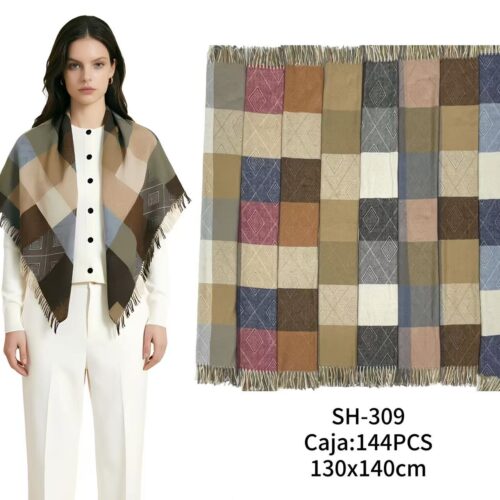 Ponchos con Flecos y Diseños a  Cuadros