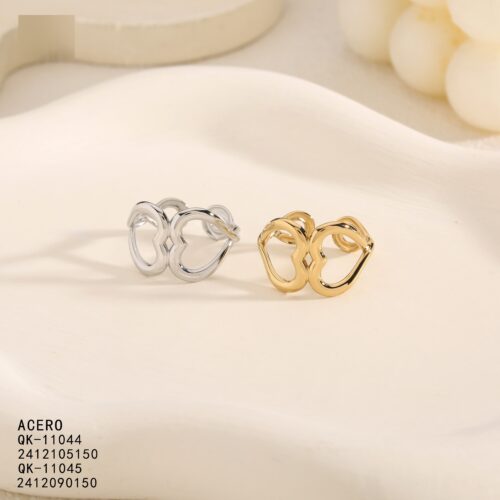 Anillo Acero Diseño Doble Corazón