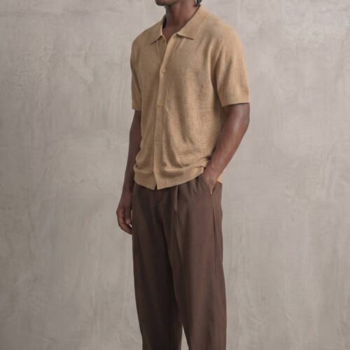 Jersey Punto Beige Manga Corta Botones