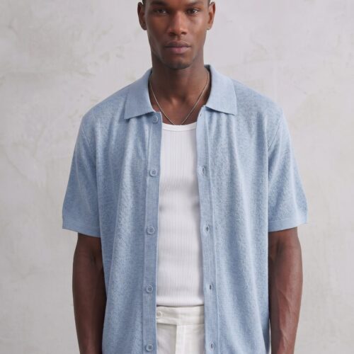 Jersey Punto Azul Celeste Manga Corta Botones